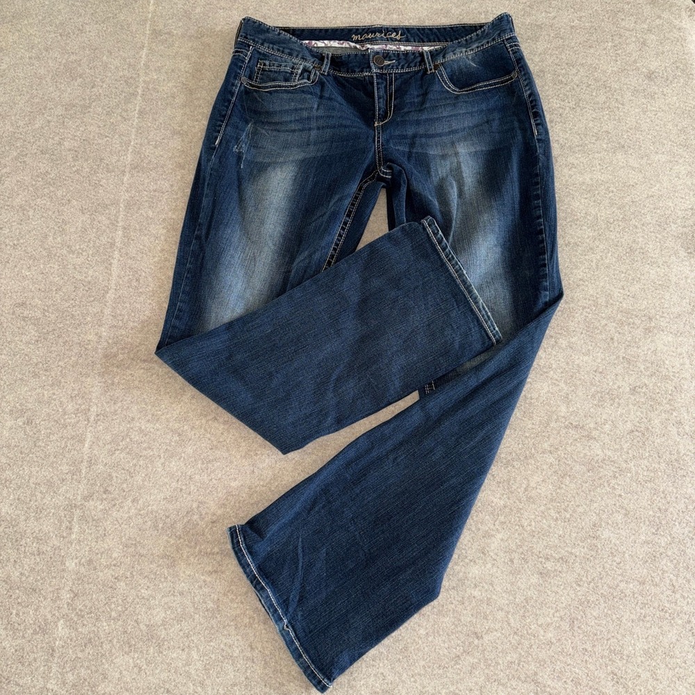 Maurices Bootcut Womens 13/14R Dark Wash Embroidered M Pockets Y2K Style